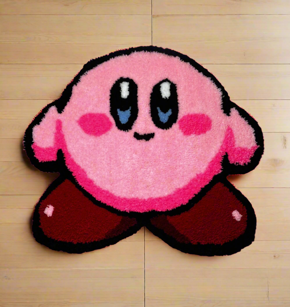Custom Kirby tufted rug on display on a wooden floor