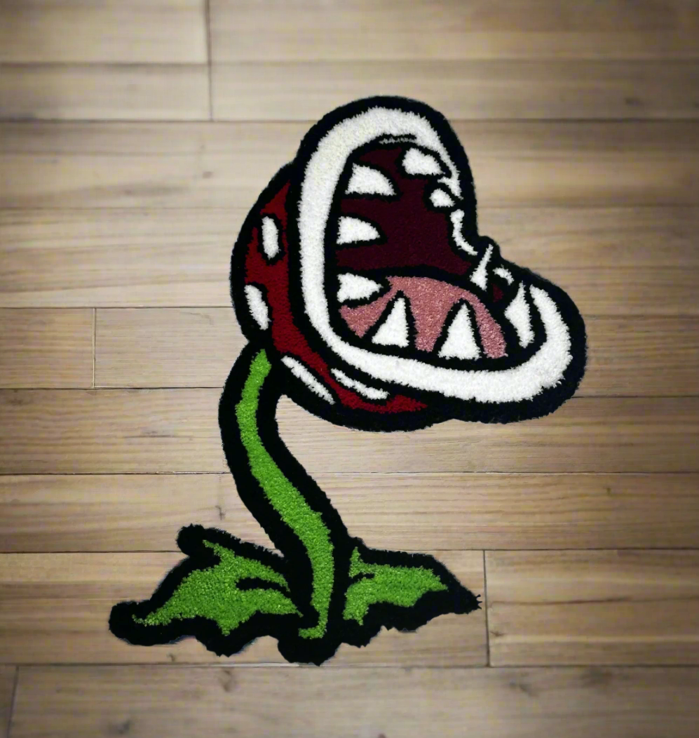 Handmade Mario Piranha Plant tufted rug inspired by Mario Kart